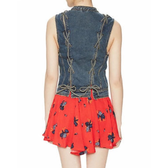 Free People Lace Up Denim Vest Sz XS - Picture 2 of 8